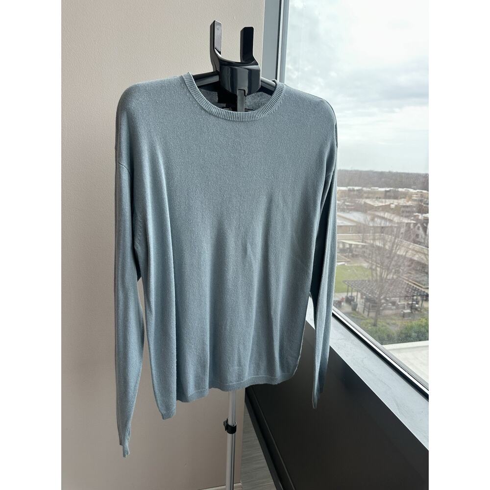 August Silk Light Blue Tight-Knit Silk Cashmere Pullover Sweater Men's L